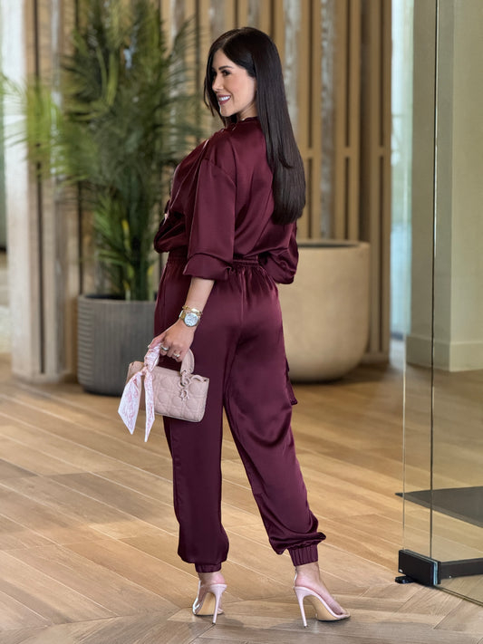 Glam Burgundy Satin Set