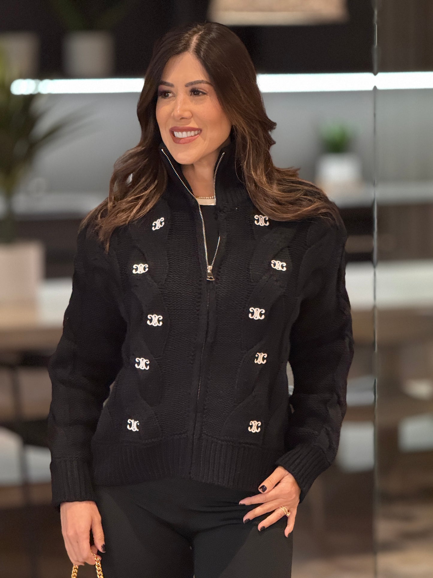 Celi Black/White Little Logos Sweater Top