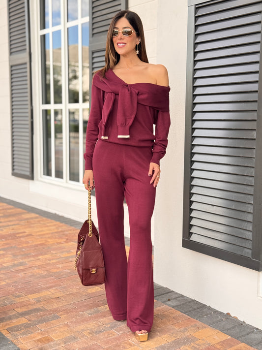 Rivera Burgundy Knit Lines Set