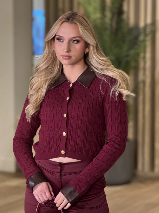 Hottie Burgundy Knitted Cardigan Top