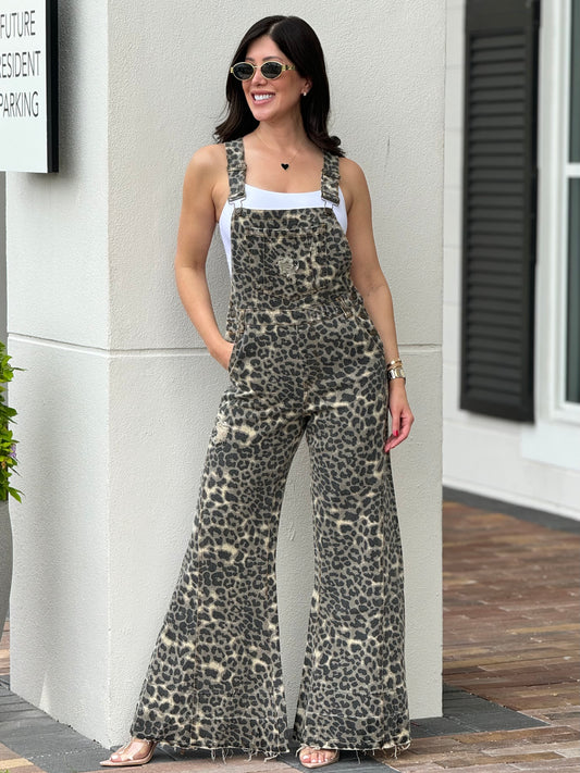 Angelica Beige Leopard Denim Jumpsuit