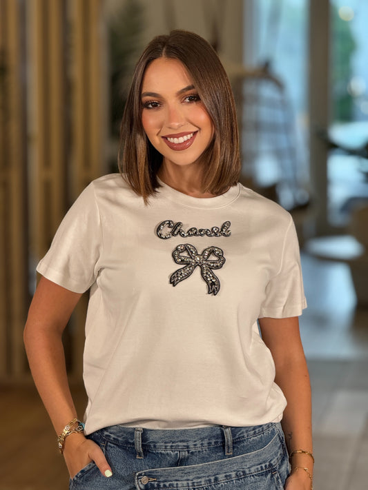 Cece White/Black Bow T-Shirt