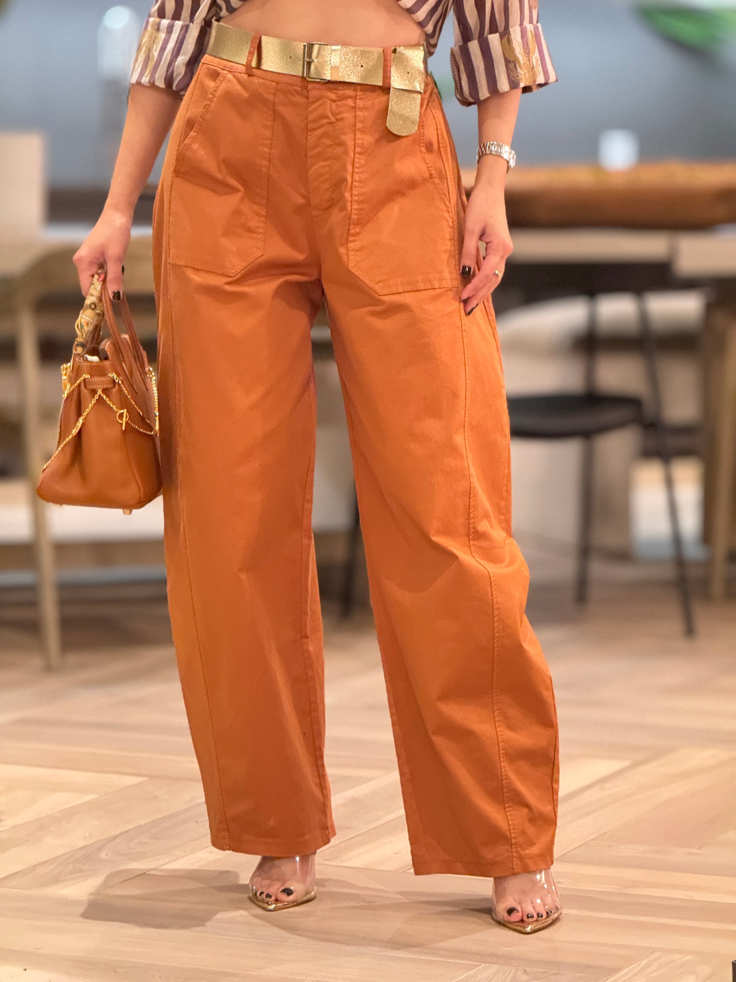 Italy Orange/Gold Belt Barrel Pants