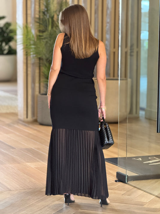 Gaia Black Pleated Knitted Skirt Set