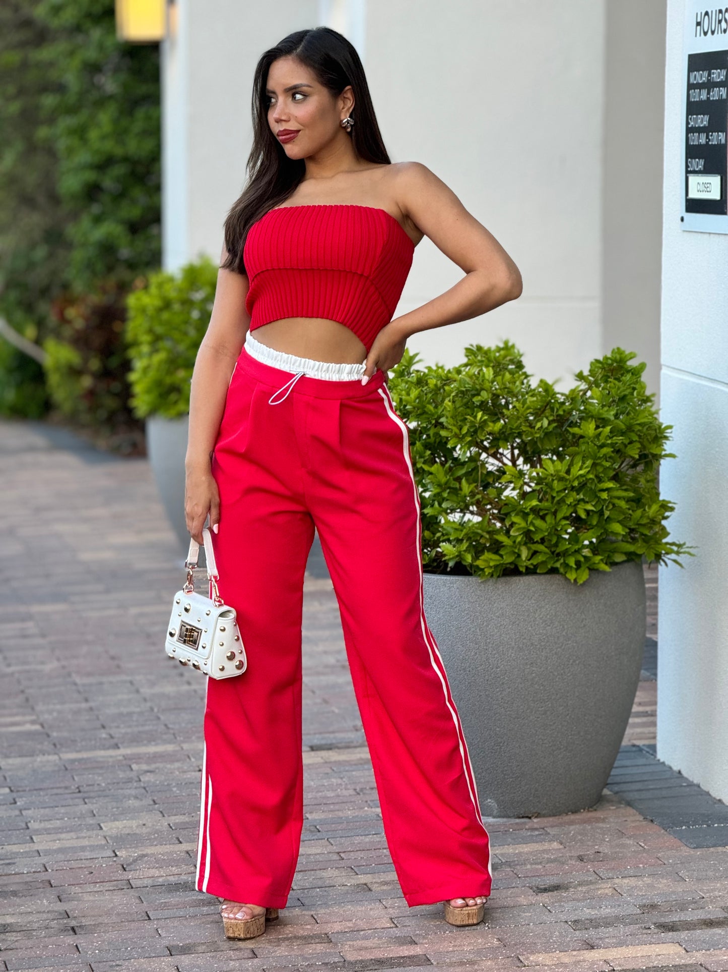 Tatiana Red Lines Waistband Pants