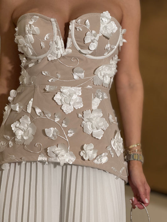 Belinda White Flowers Strapless Set