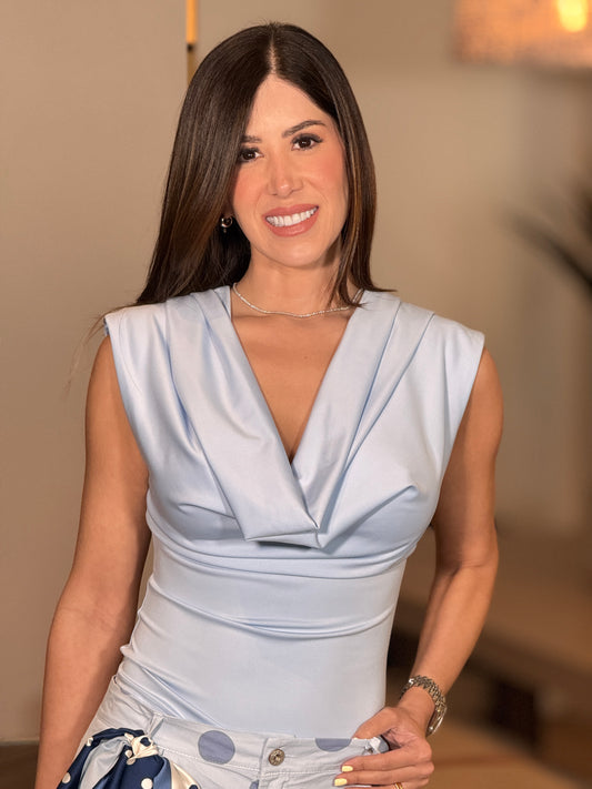 Italy Blue Soft Neck Bodysuit Top