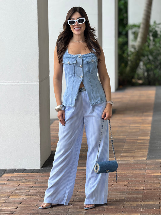Mimosa Blue Lines Denim Waistband Pants