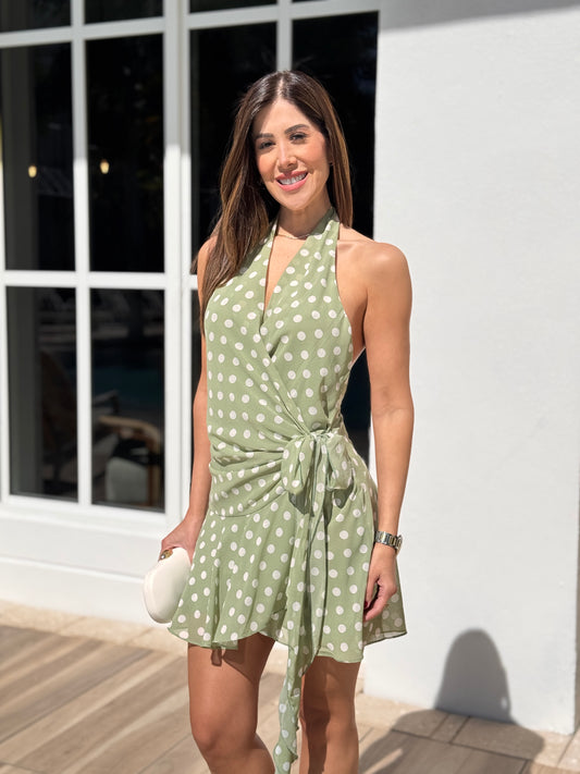 Luxxie Green Polka Dots Wrap Dress