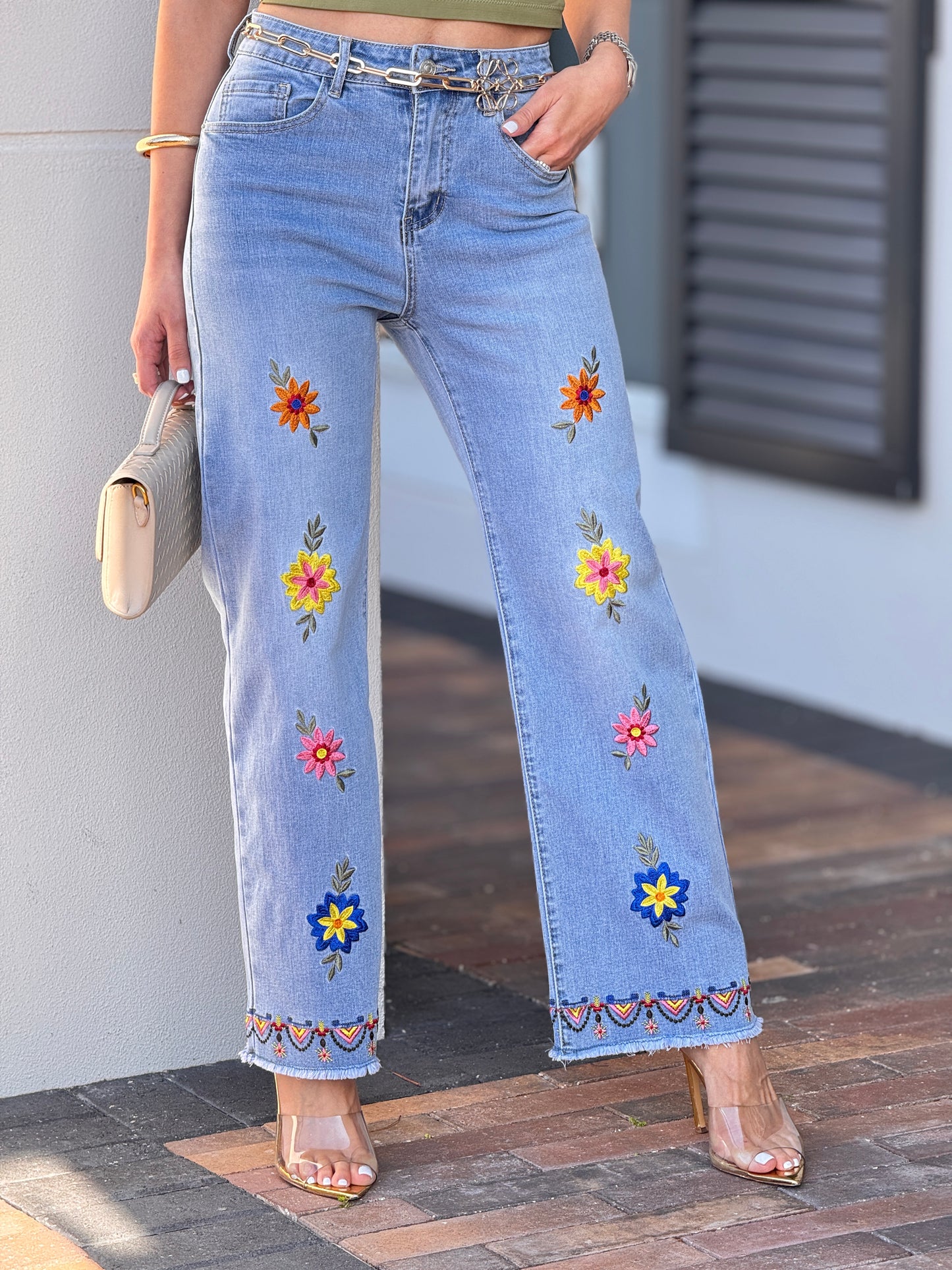Zoe Denim Embroidery Front Floral Jeans
