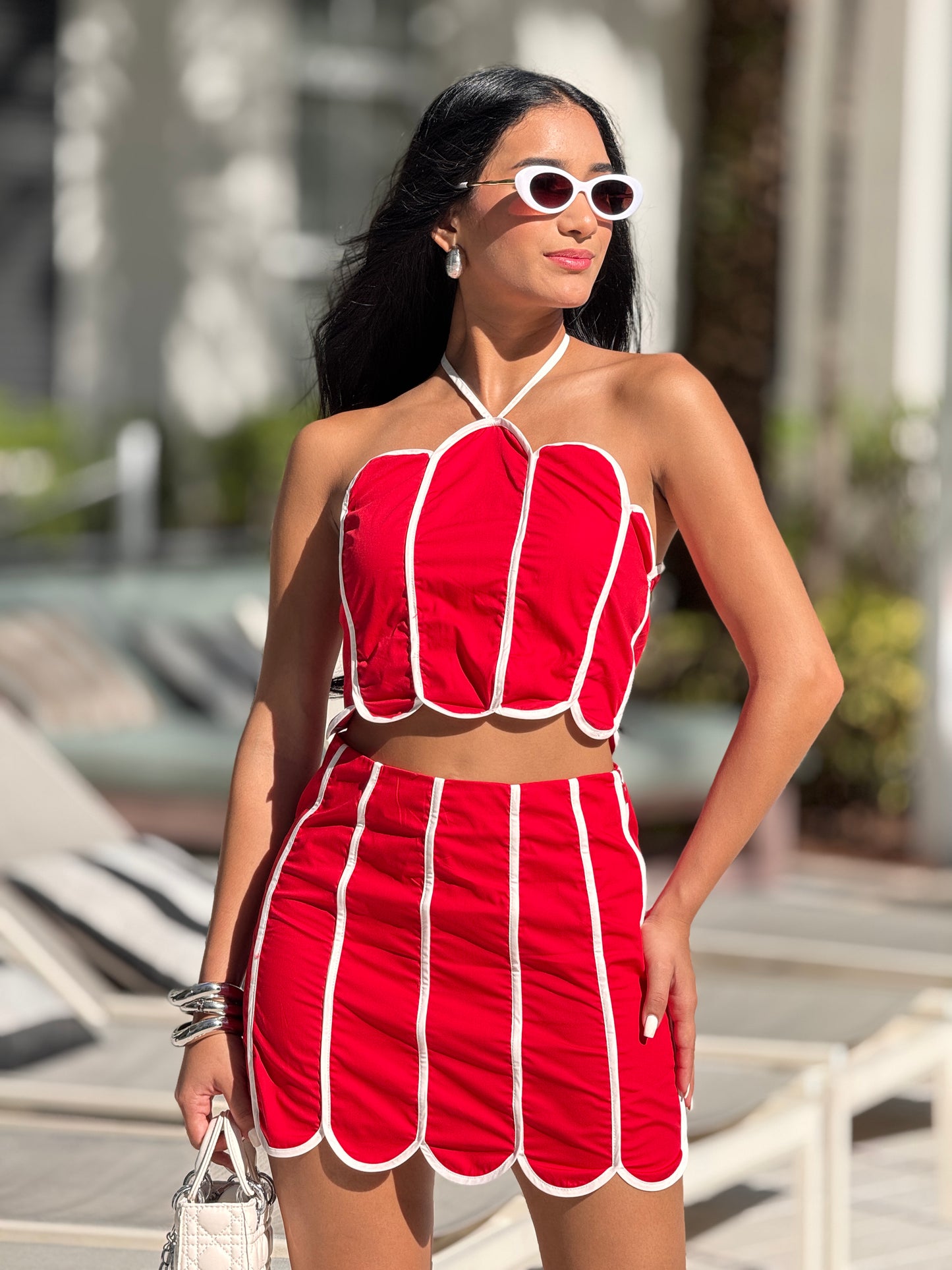 Daylight Red/White Curves Skirt Set