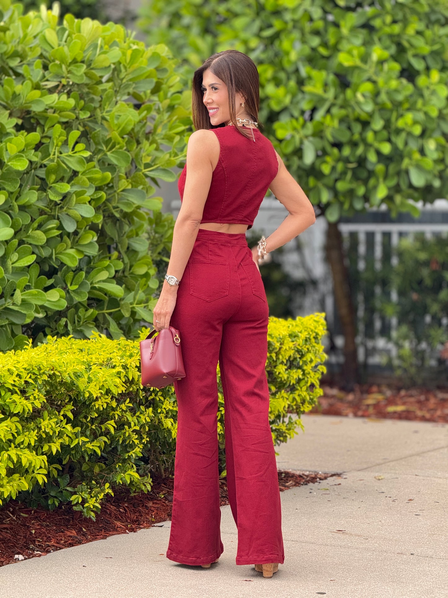 Jealousy Burgundy Denim Jumpsuit