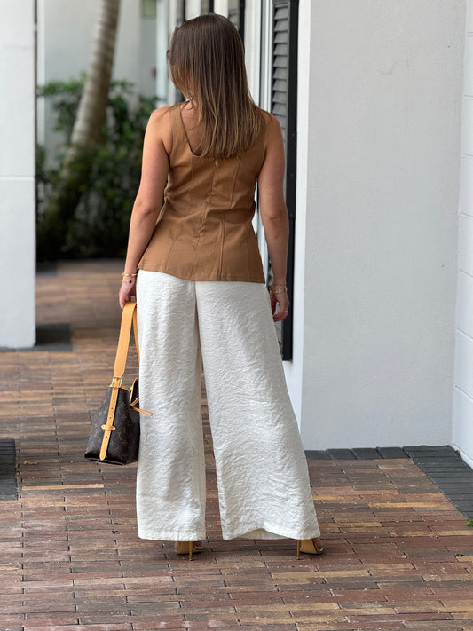 Oceans Beige/Gold Buttons Vest Top