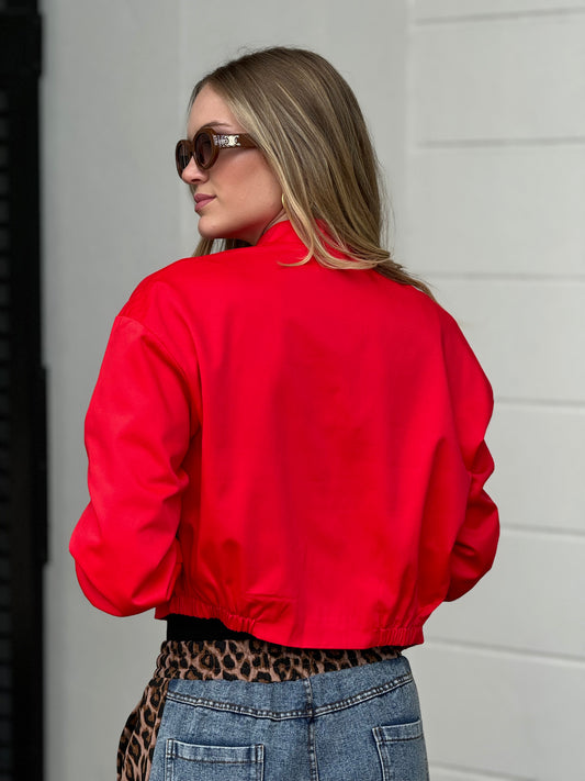 Karen Red Satin Bomber Jacket