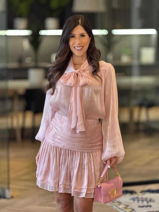 Michelle Pink Satin Skirt Set