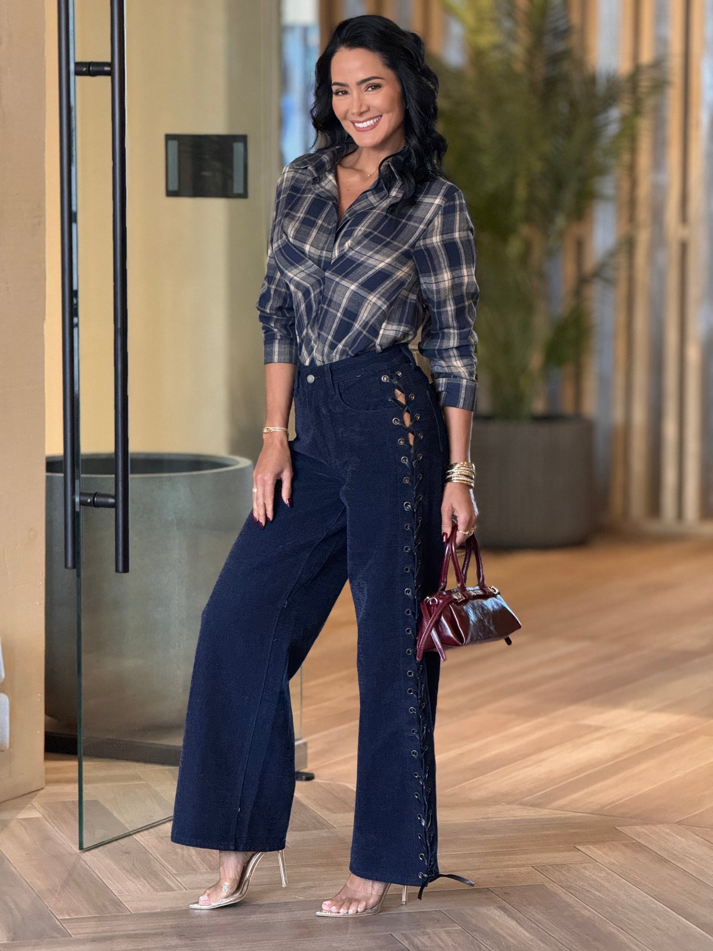 French Denim Suede/Black Lace Jeans