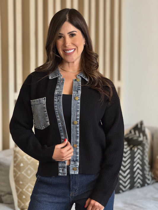 Rivera Black Denim Cardigan Top