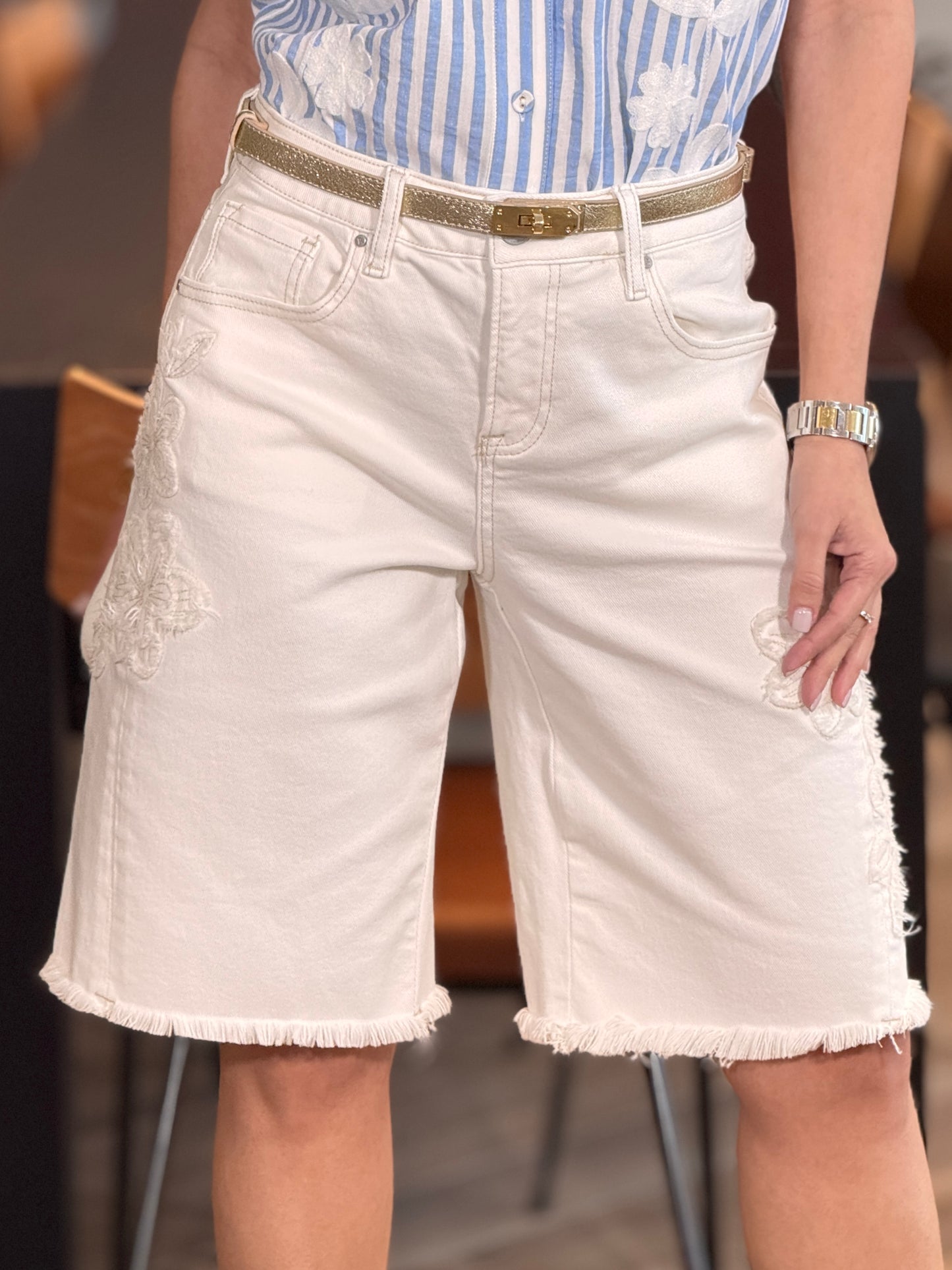 Risen Ivory Floral Bermuda Shorts