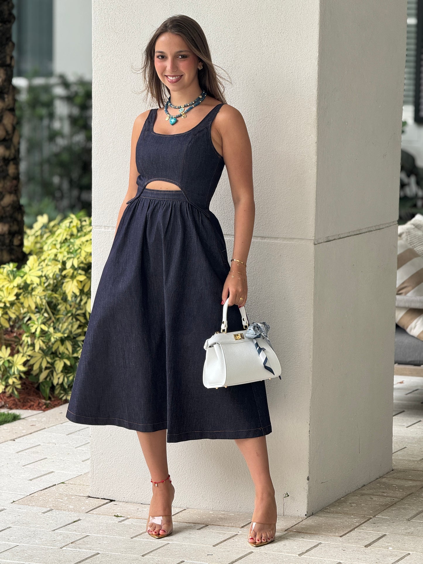 Hershey Denim Cutout Long Dress
