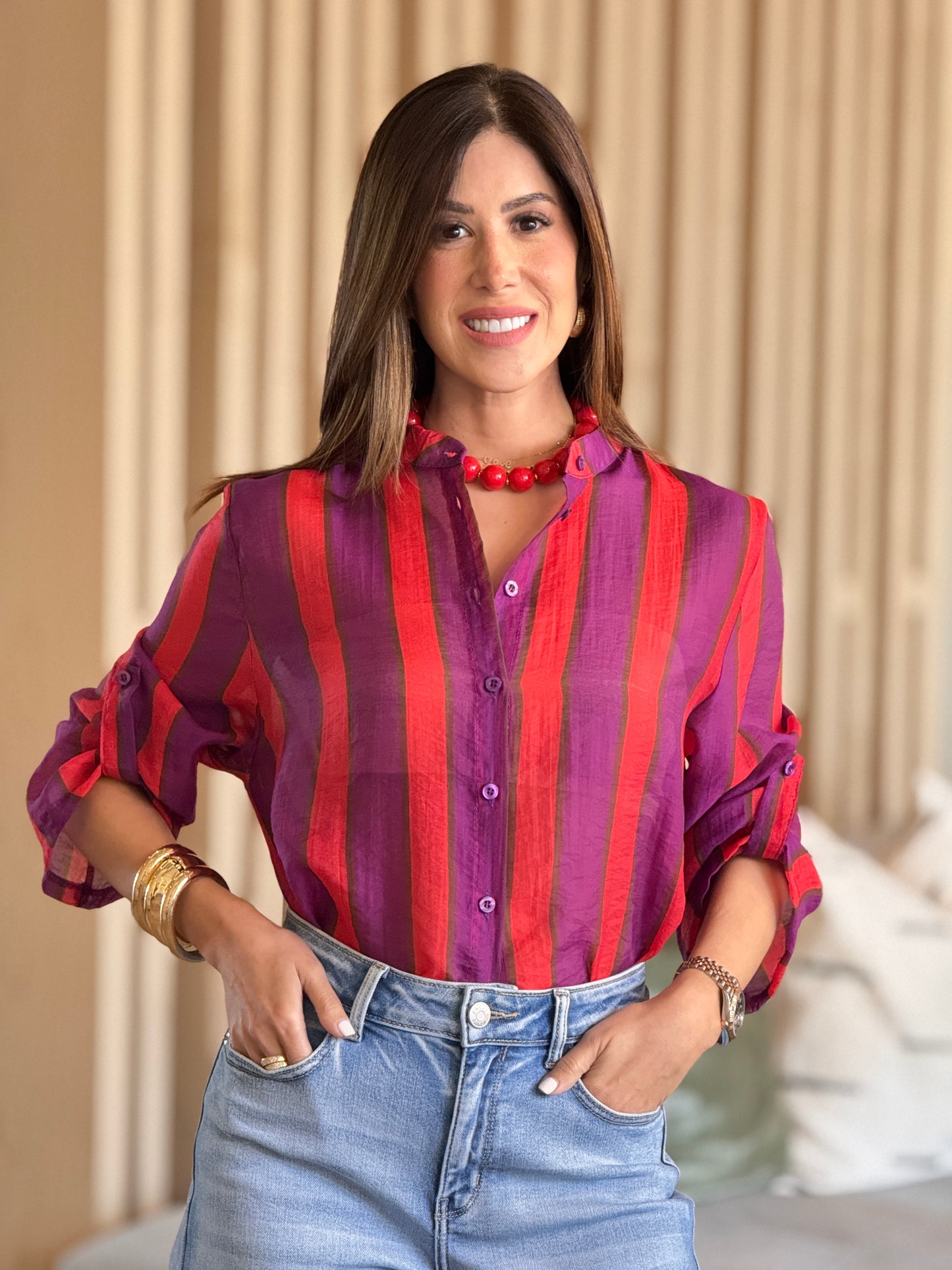 Blu Italy Red/Purple Sheer Top