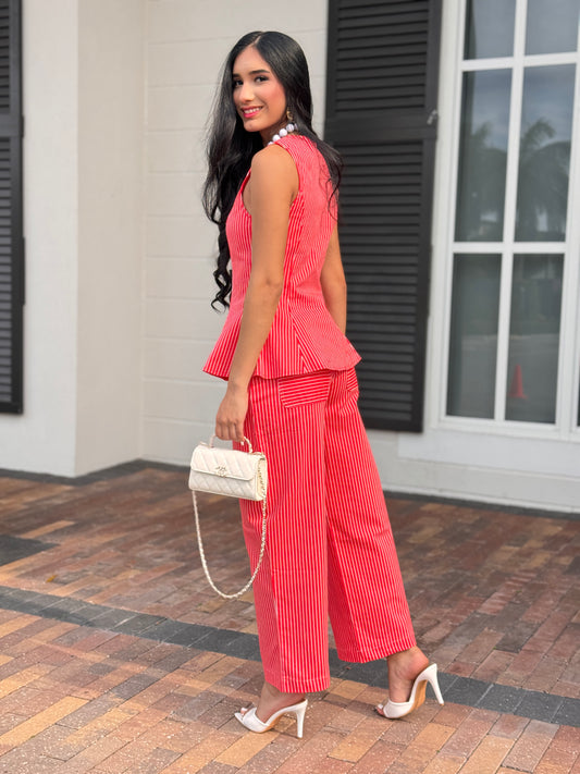 Glamour Red/White Lines Vest Set