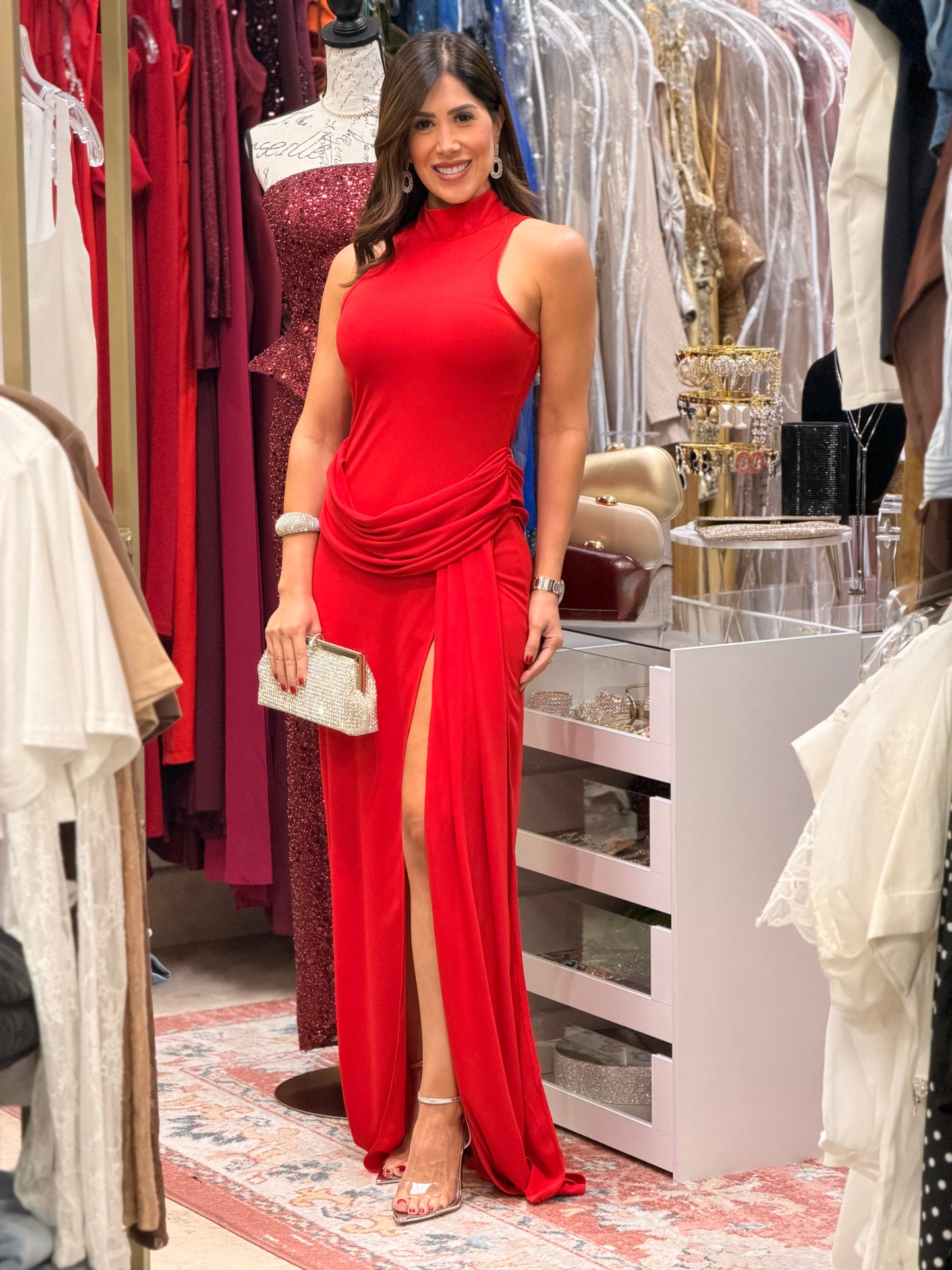 Luxxie Red High Neck Gala