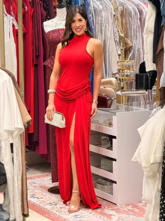 Luxxie Red High Neck Gala
