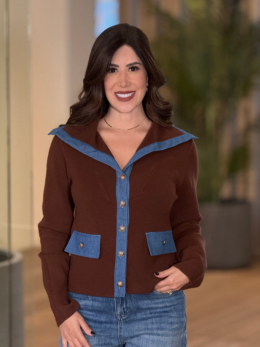 Voguish Brown/Denim Jacket Top