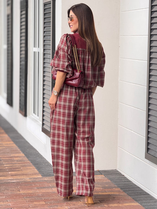 Tennie Burgundy Plaid Bomber Set