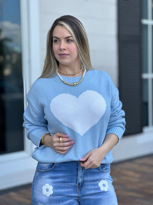 Heart Blue Knitted Sweater