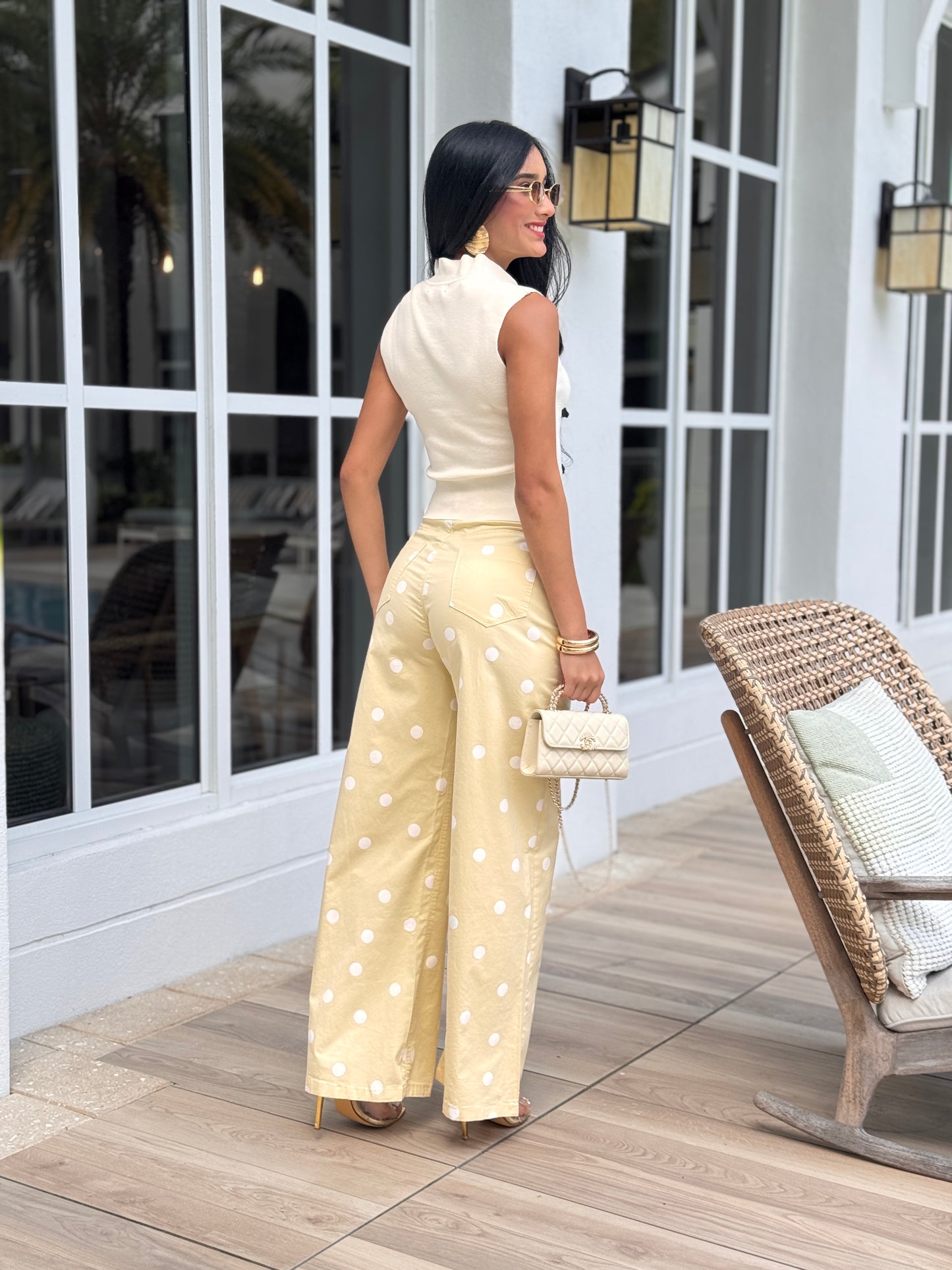 Atelier Yellow Polka Dots Wide Jeans