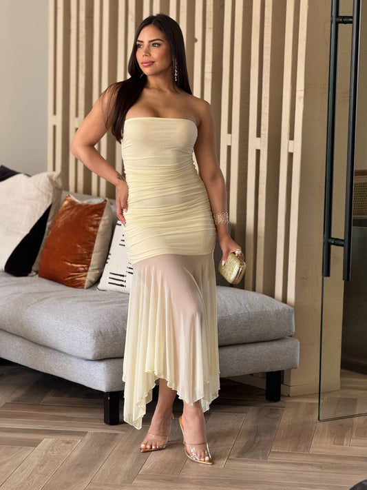 Editte Yellow Mesh Dress Gala