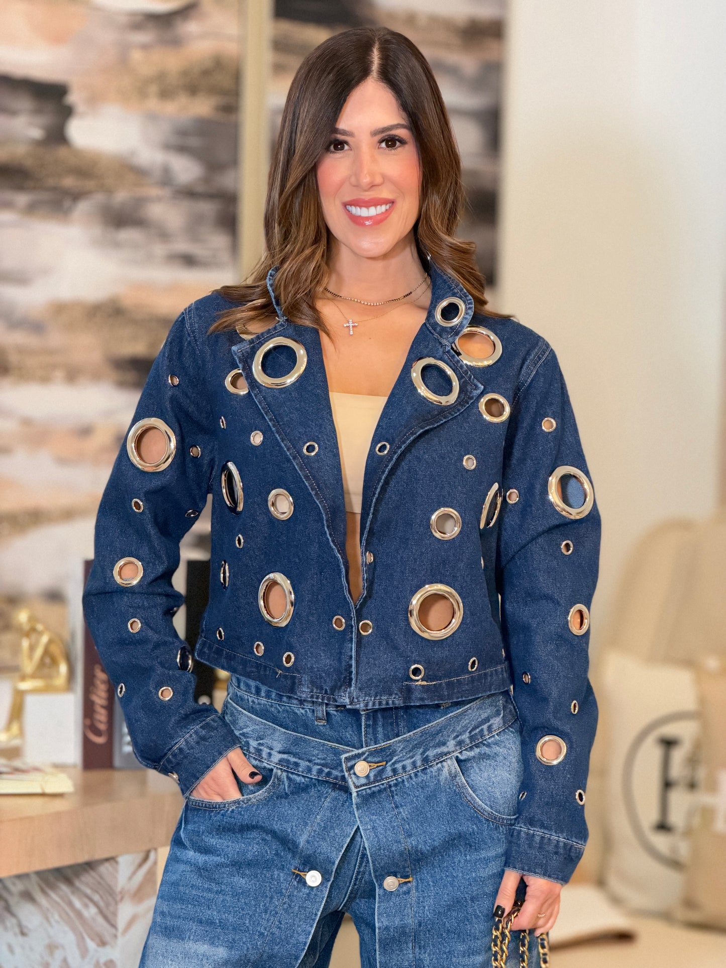 7722 Liz Blue Denim Rings Jacket Top
