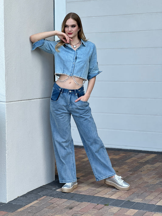 Paola Denim Rhinestone Shirt