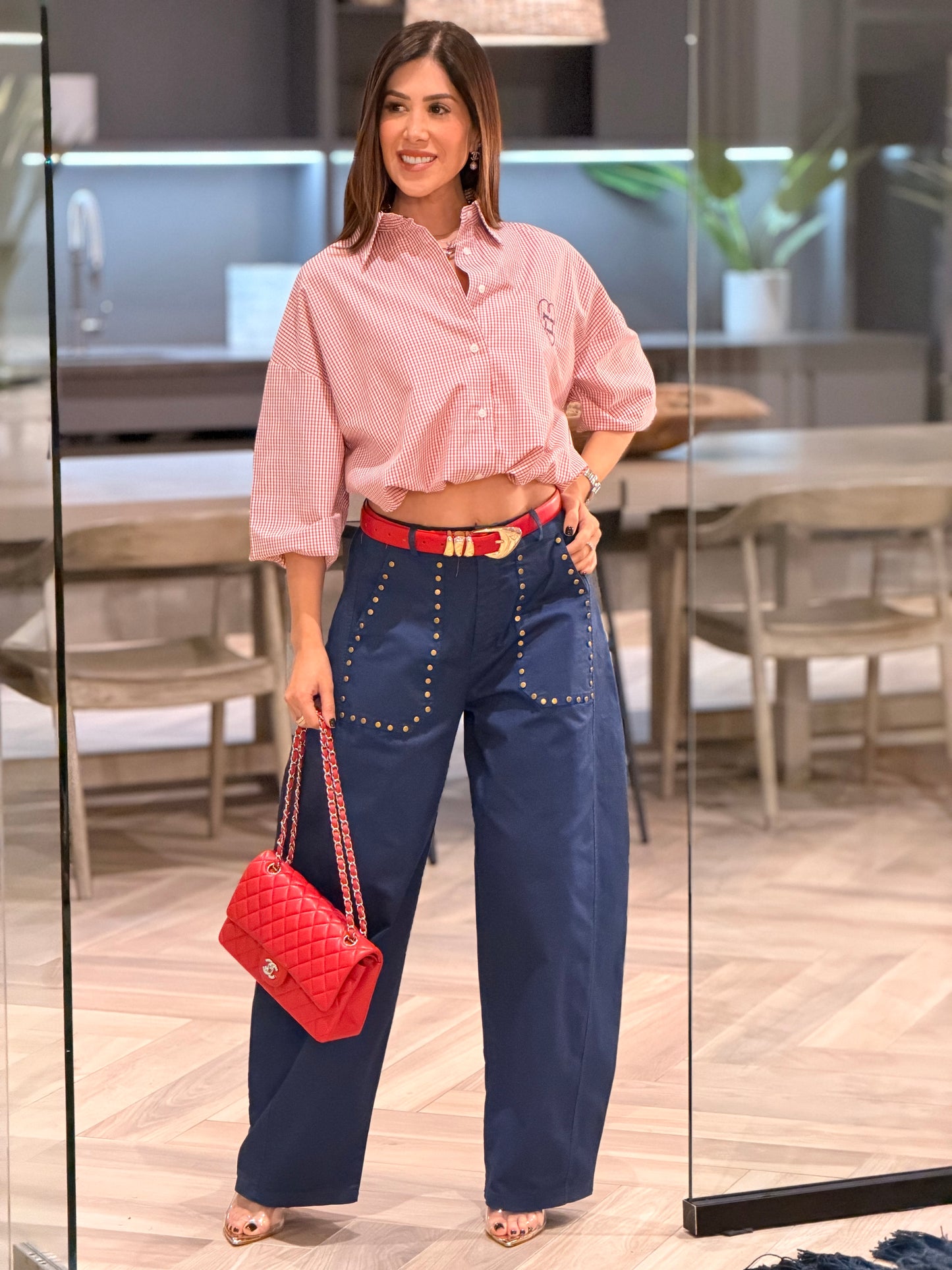 Italy Blue Remaches Barrel Pants