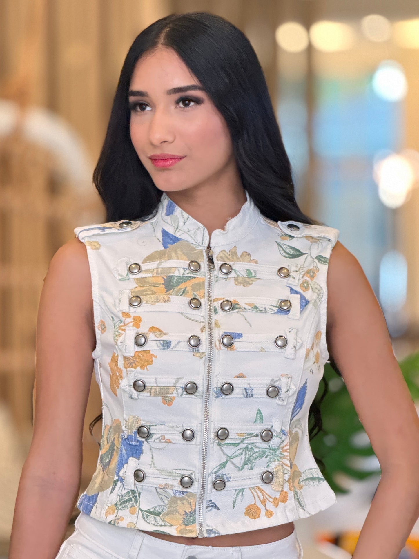 Liberty Blue/Yellow Flowers Ivory Vest Top