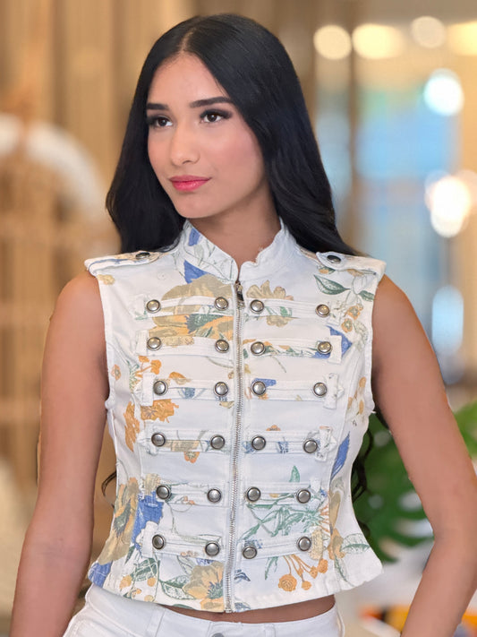 Liberty Blue/Yellow Flowers Ivory Vest Top