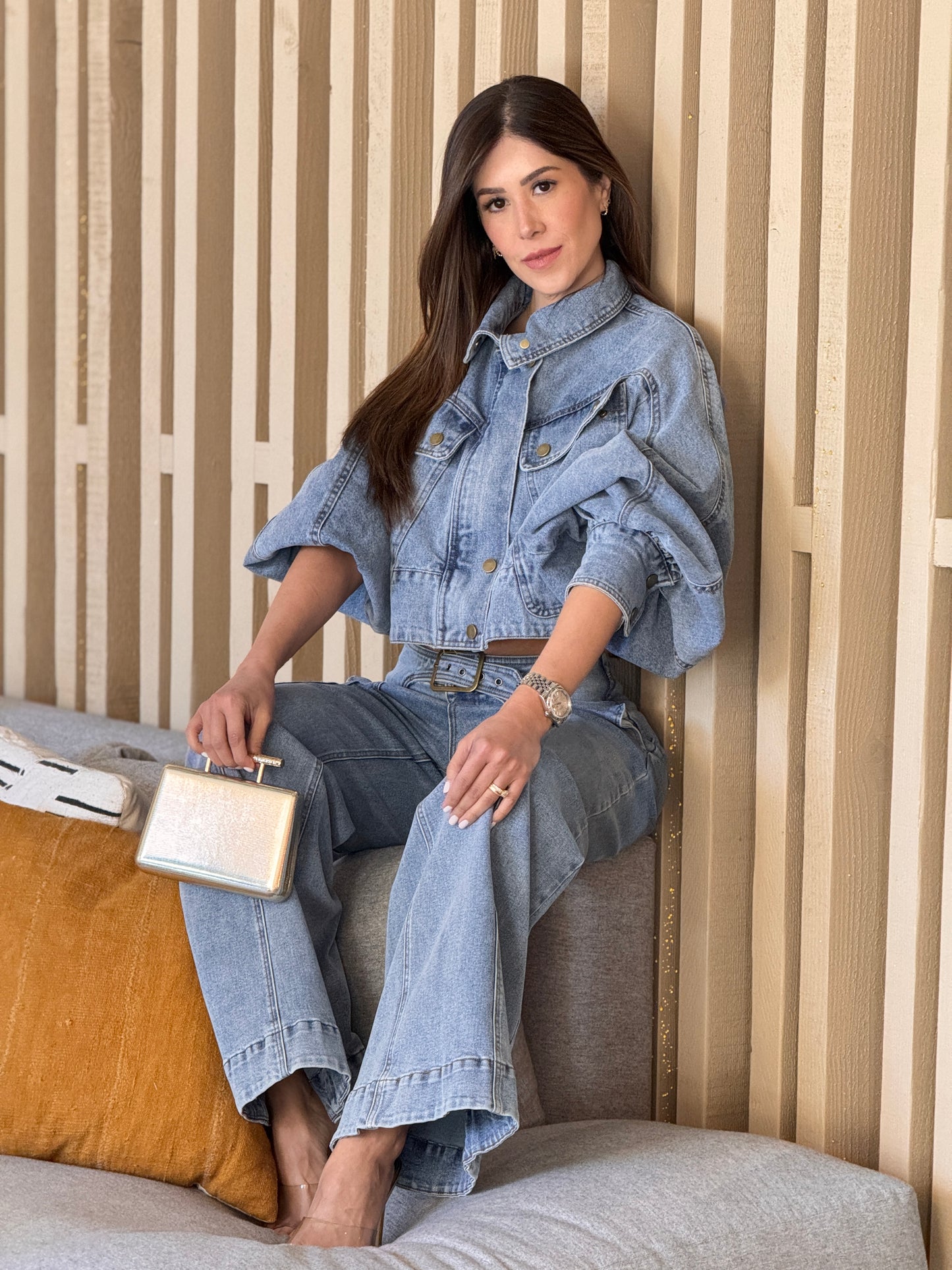 Gaia Gold Buttons Jacket+Jeans Set