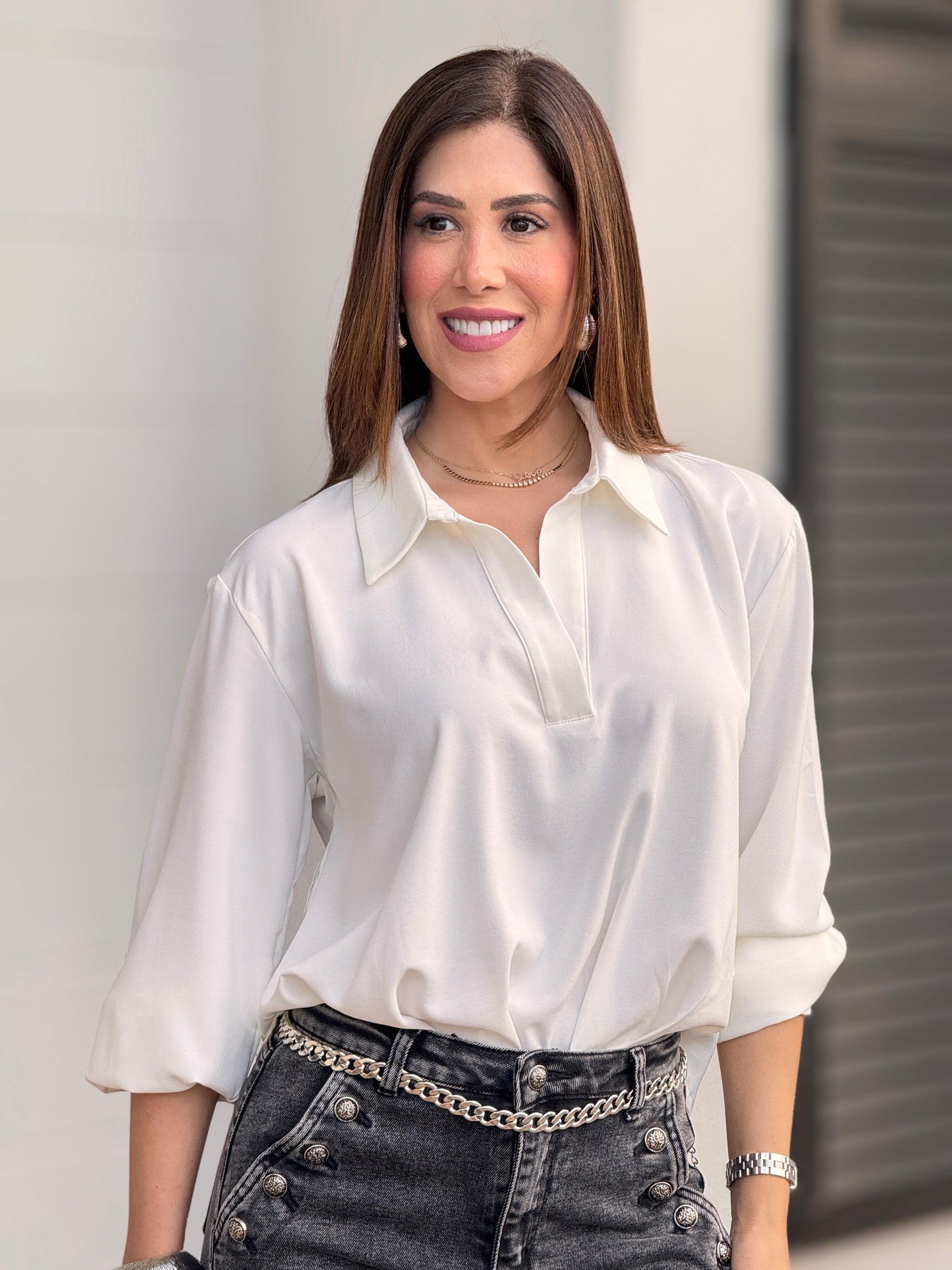 Lovely Ivory Satin Shirt Top