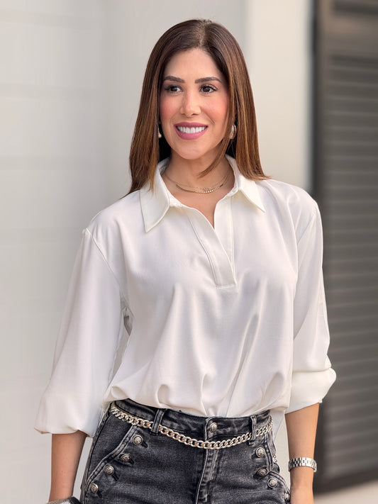 Lovely Ivory Satin Shirt Top