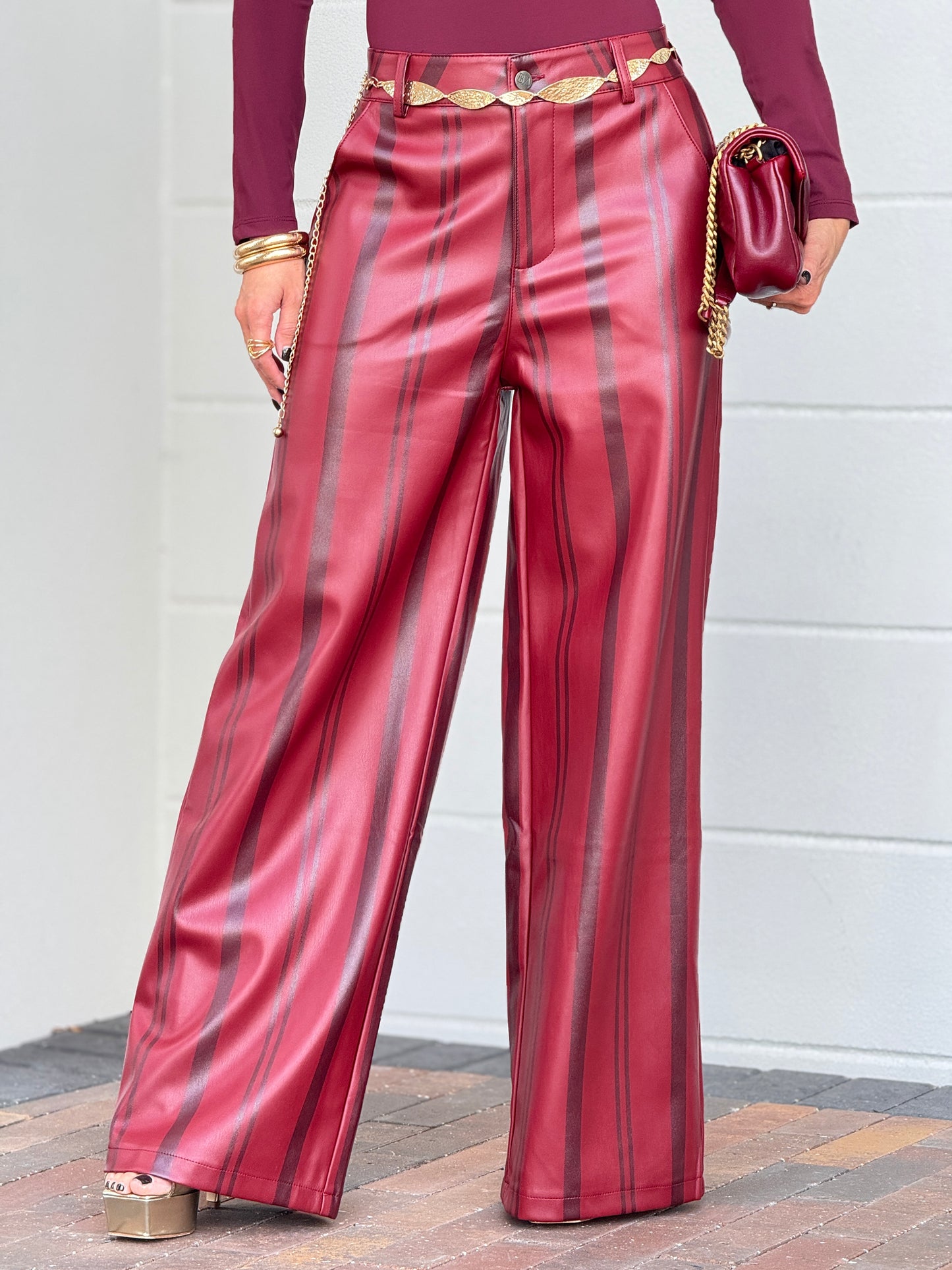 Azura Burgundy Lines Leather Pants