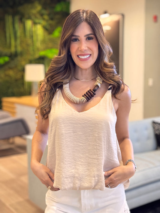 Naked Beige Twisted Satin Top