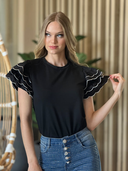 Strut Black Ruffles T-Shirt