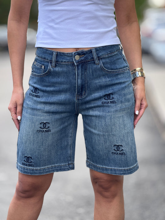 Cece Logo Denim Bermuda Shorts