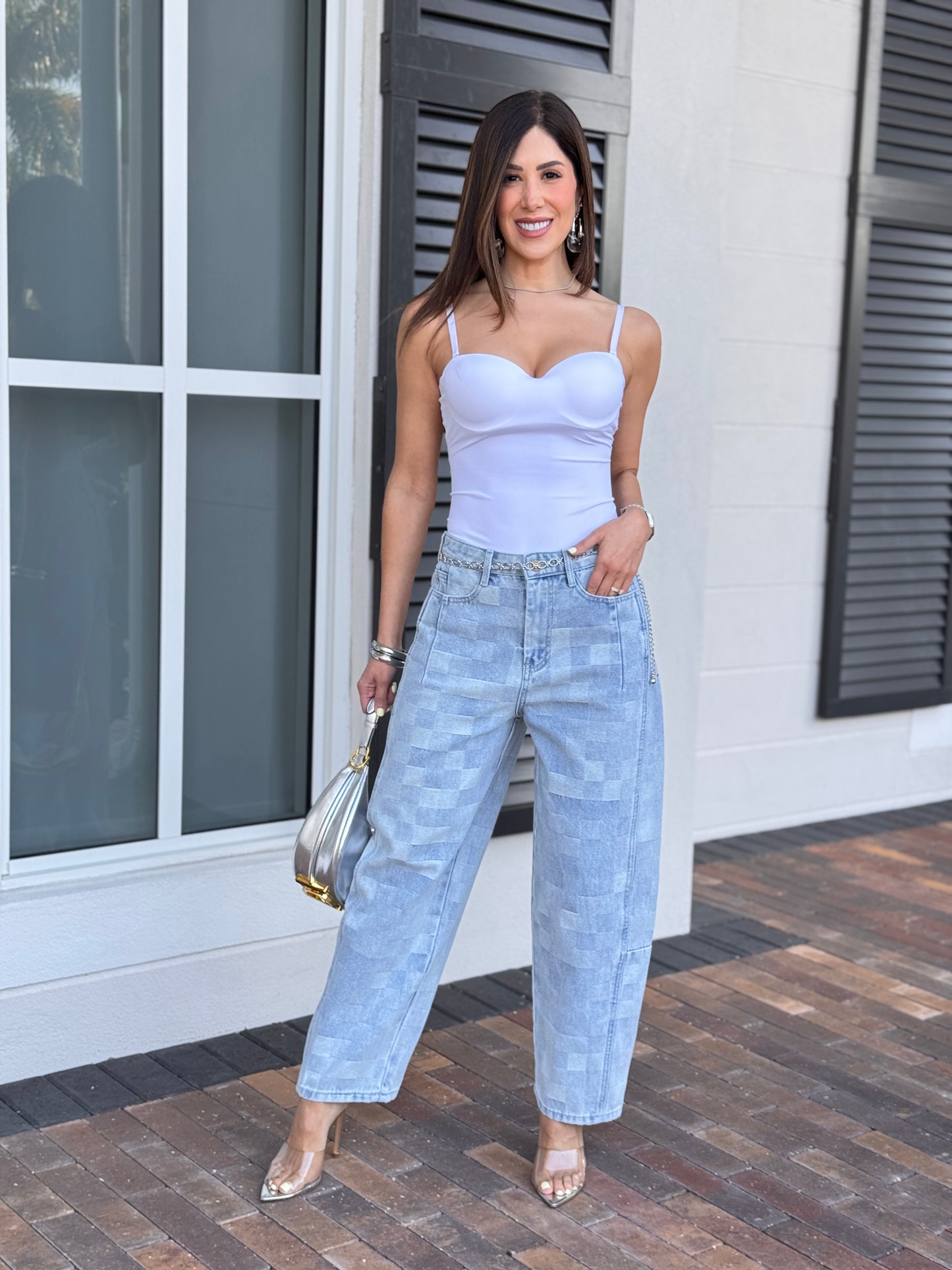 Miou Denim Squares Barrel Jeans