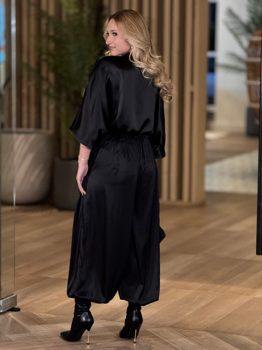 Italian Black Satin Buckle Shirt