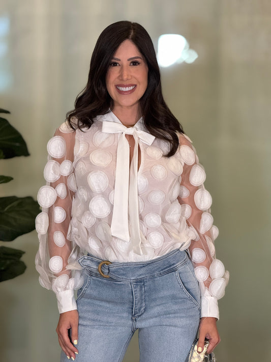 Tina White Circles Organza Bodysuit