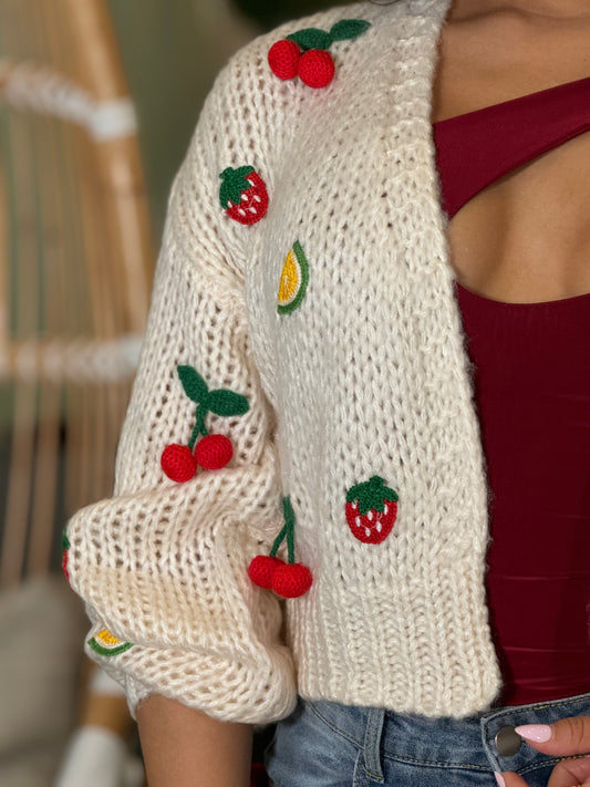 Little Cherry White Knitted Cardigan