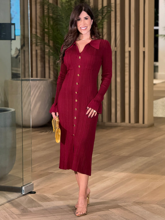 Rivera Burgundy Midi Knitted Dress