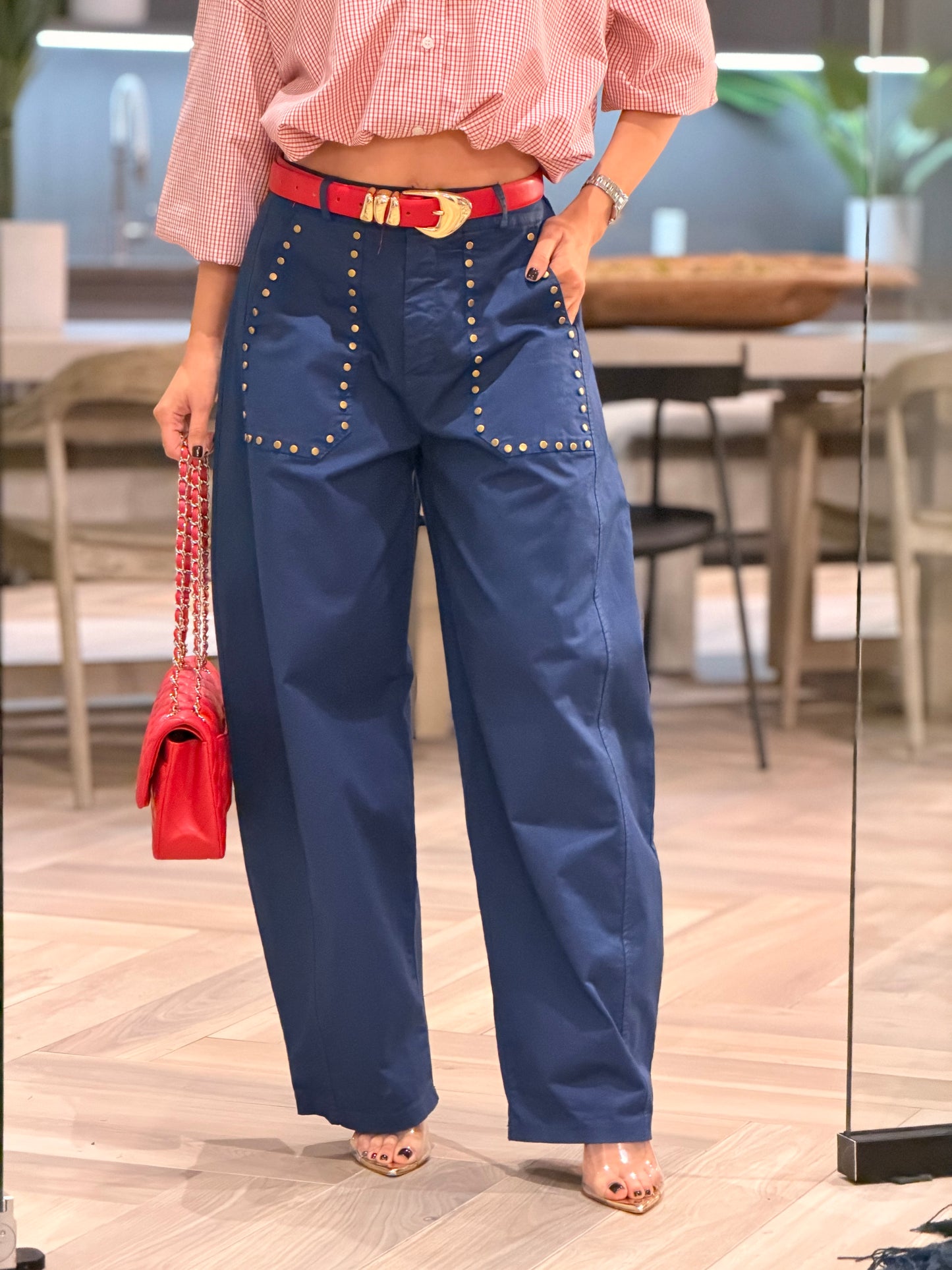 Italy Blue Remaches Barrel Pants